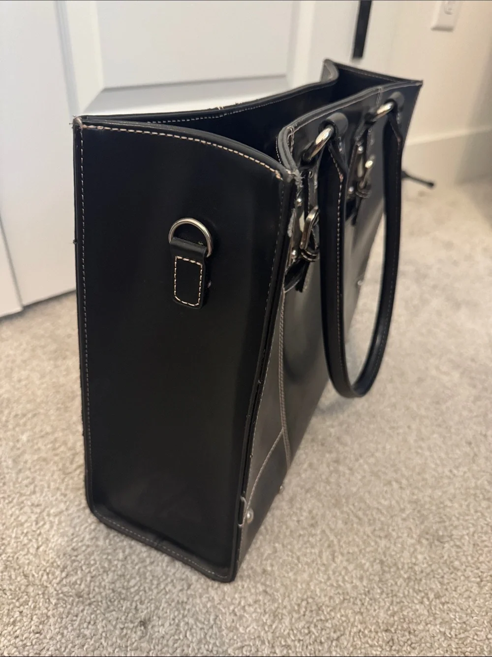 Wilsons Black Leather Tote with Snake-Print Interior